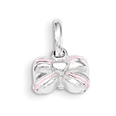 Pink Enamel Kid&#39;s Bow Pendant Sterling Silver QP4068