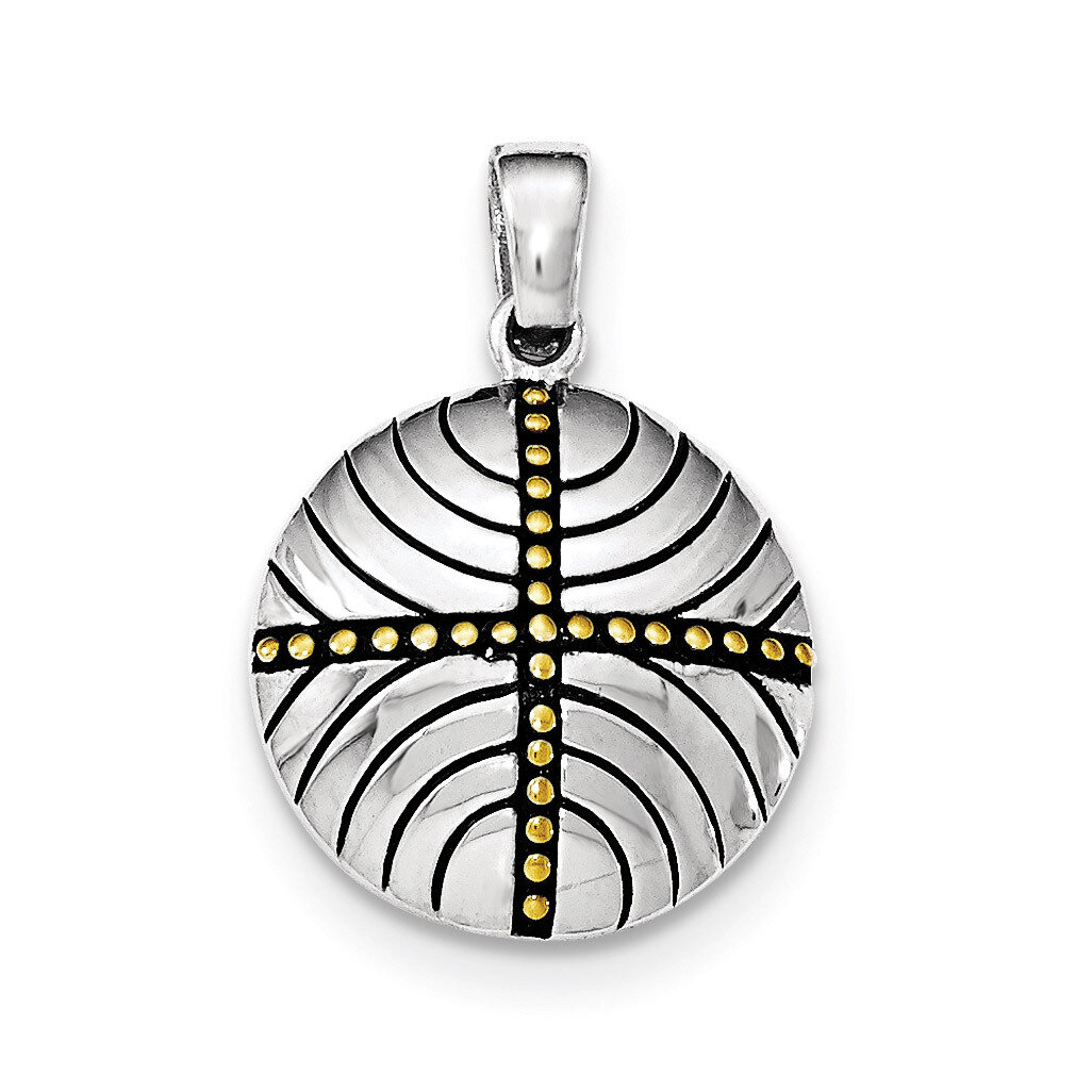 Gold-plated Rhodium Antiqued Round Pendant Sterling Silver QP4113
