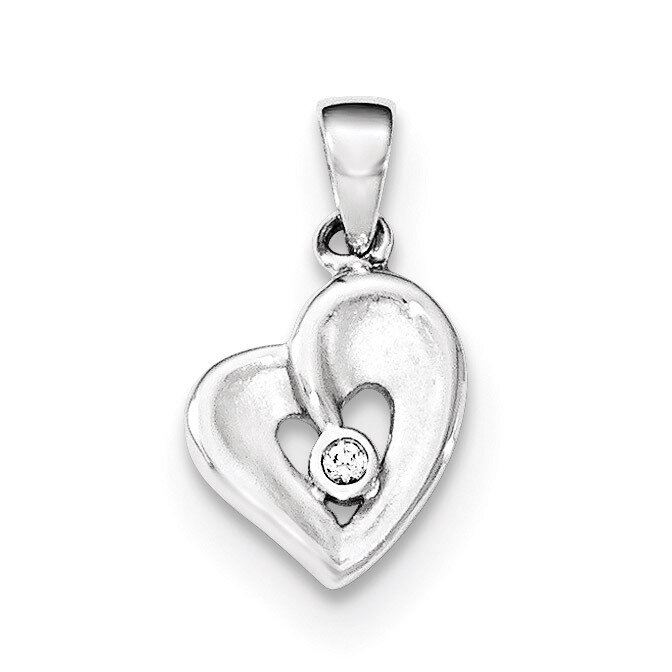 Polished &amp; Satin CZ Open Heart Pendant Sterling Silver QP4121