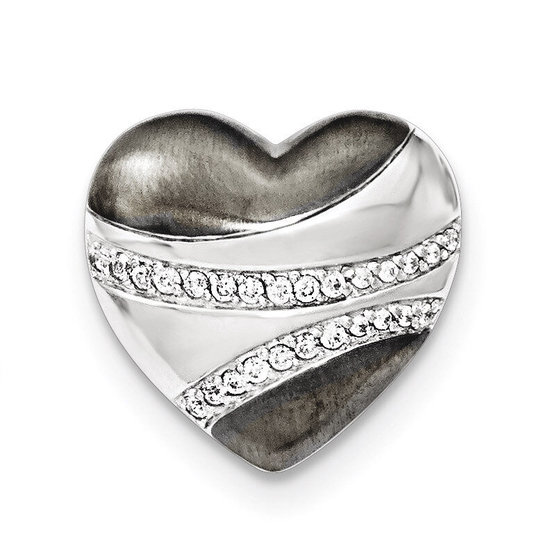Black Rhod Polished CZ Heart Chain Slide Pendant Sterling Silver QP4137