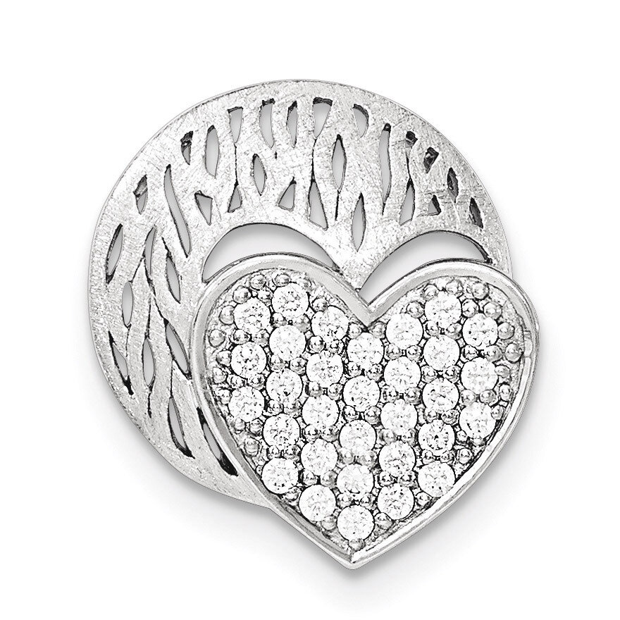 Polished And Brushed Disc With CZ Heart Slide Sterling Silver QP4139