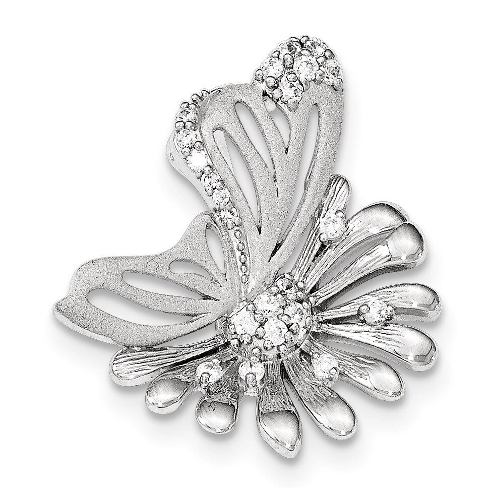 Polished And Satin Flower Butterfly CZ Slide Sterling Silver QP4156