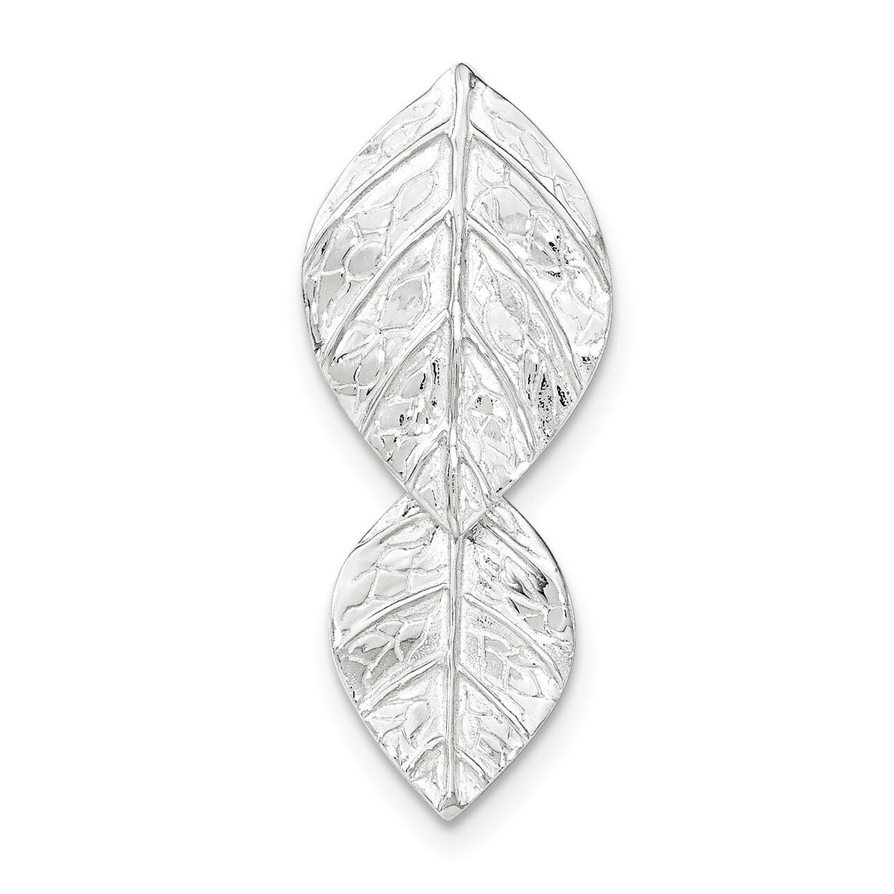 Double Leaf Textured Chain Slide Pendant Sterling Silver QP4160