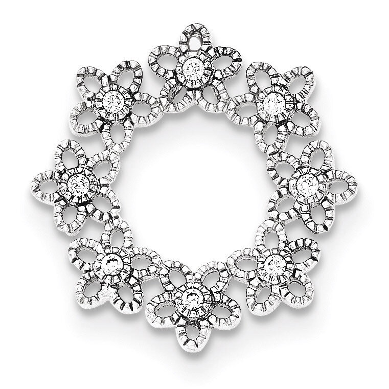 Textured with CZ Flower Chain Slide Pendant Sterling Silver QP4178
