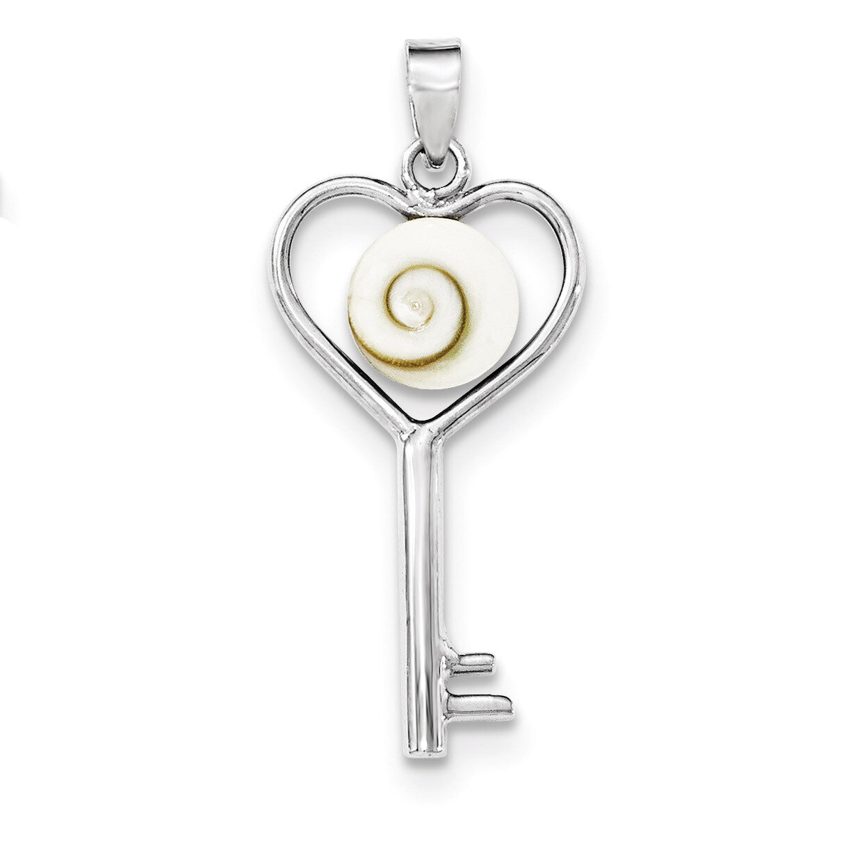 Polished Shiva Eye in Heart Key Pendant Sterling Silver QP4186