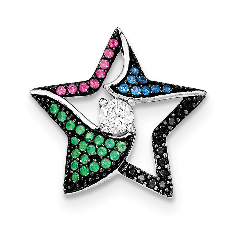 Multi-color Stones &amp; Clear CZ Star Chain Slide Sterling Silver QP4208