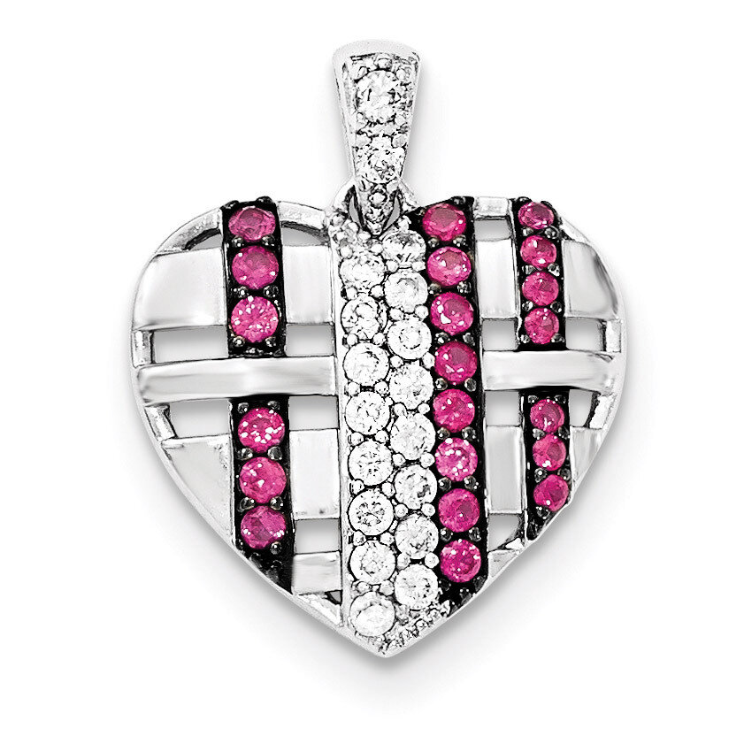 Synthetic Ruby &amp; CZ Heart Pendant Sterling Silver QP4218