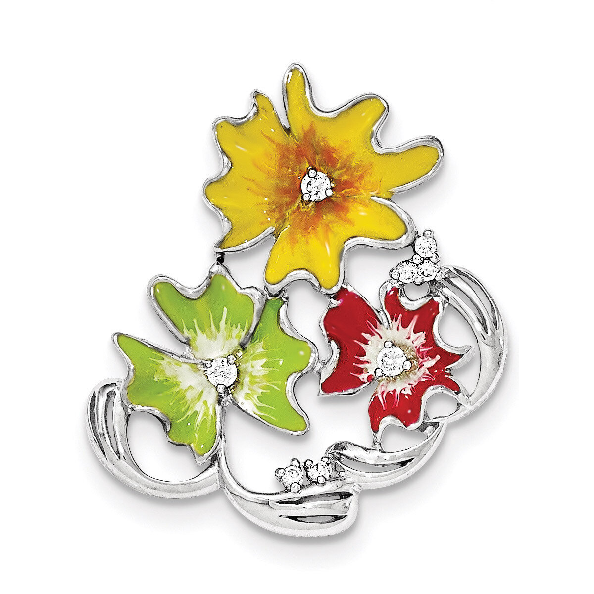 Polished Red,Green,Yellow Enamel CZ Slide Sterling Silver QP4226