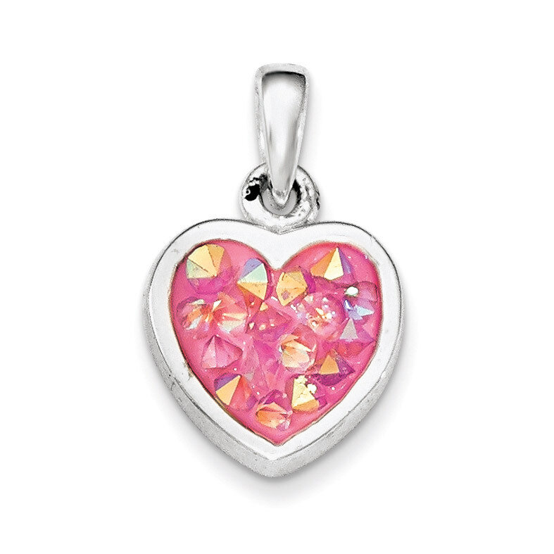 Pink Crystal Heart Pendant Sterling Silver QP4236