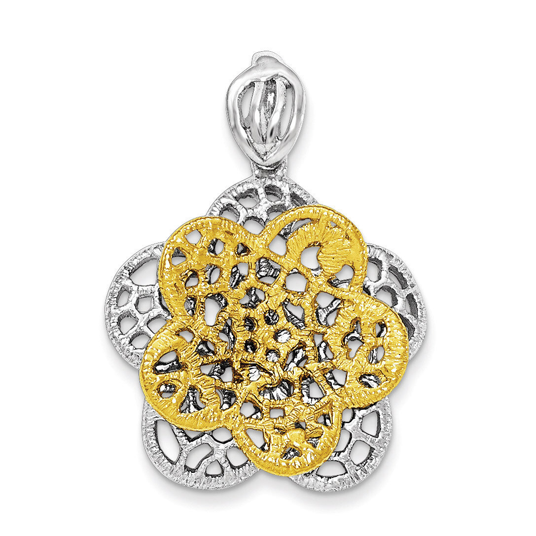 Rhodium-plated Gold-tone Flower Pendant Sterling Silver QP4323