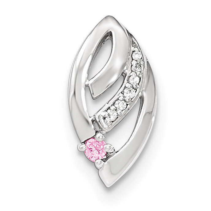 Polished White &amp; Pink CZ Fancy Chain Slide Pendant Sterling Silver QP4348