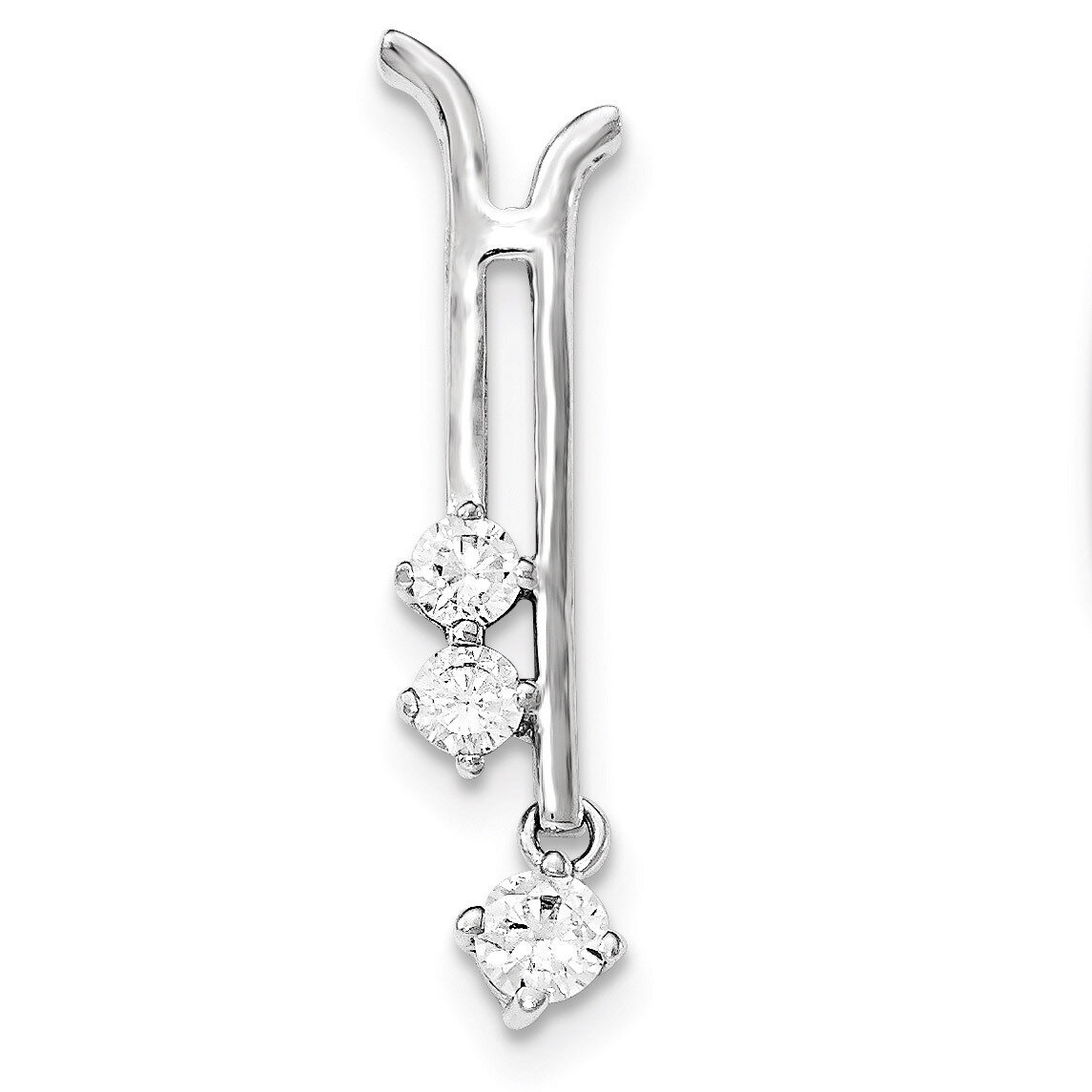 Polished Rhodium Plating CZ Chain Slide Pendant Sterling Silver QP4381