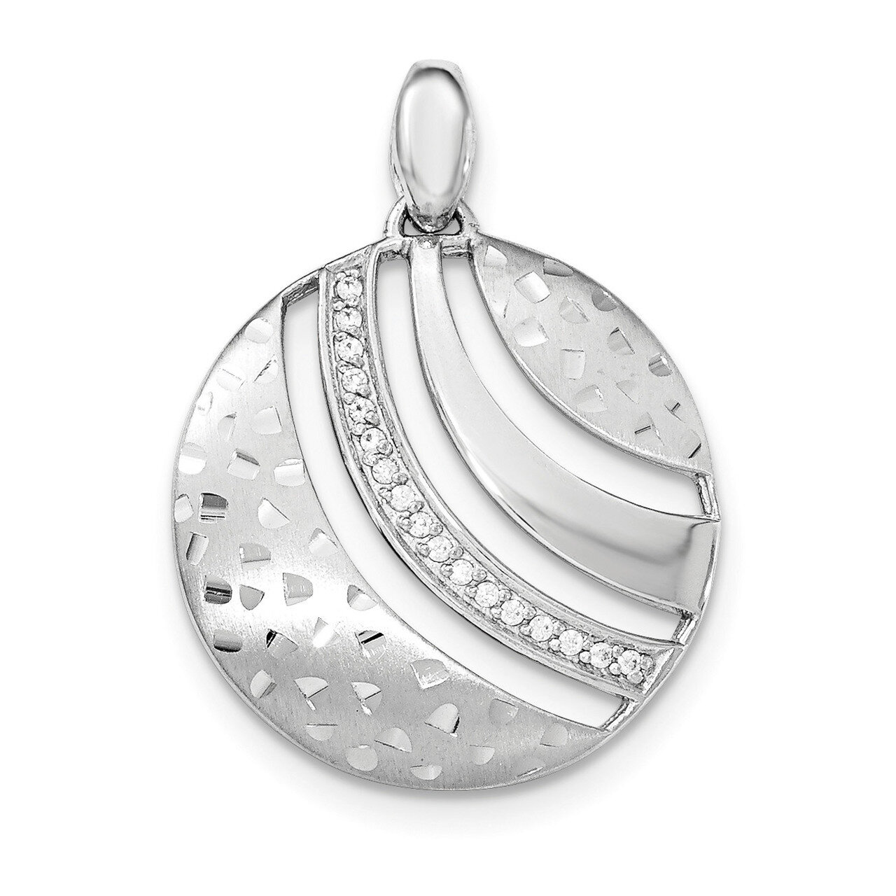 Polished and Textured with CZ Pendant Sterling Silver QP4412