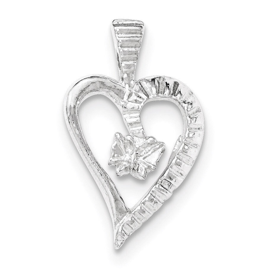 Polished & Textured Cut-out Heart Butterfly Pendant Sterling Silver QP4444