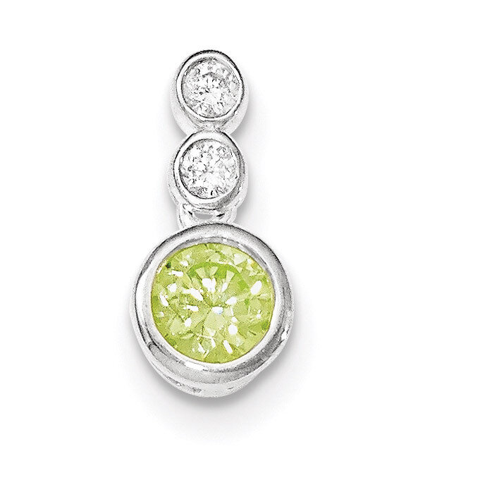 Polished Clear &amp; Green CZ Bezel Pendant Sterling Silver QP4518