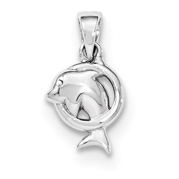 Polished Dolphin in Hoop Pendant Sterling Silver QP4681