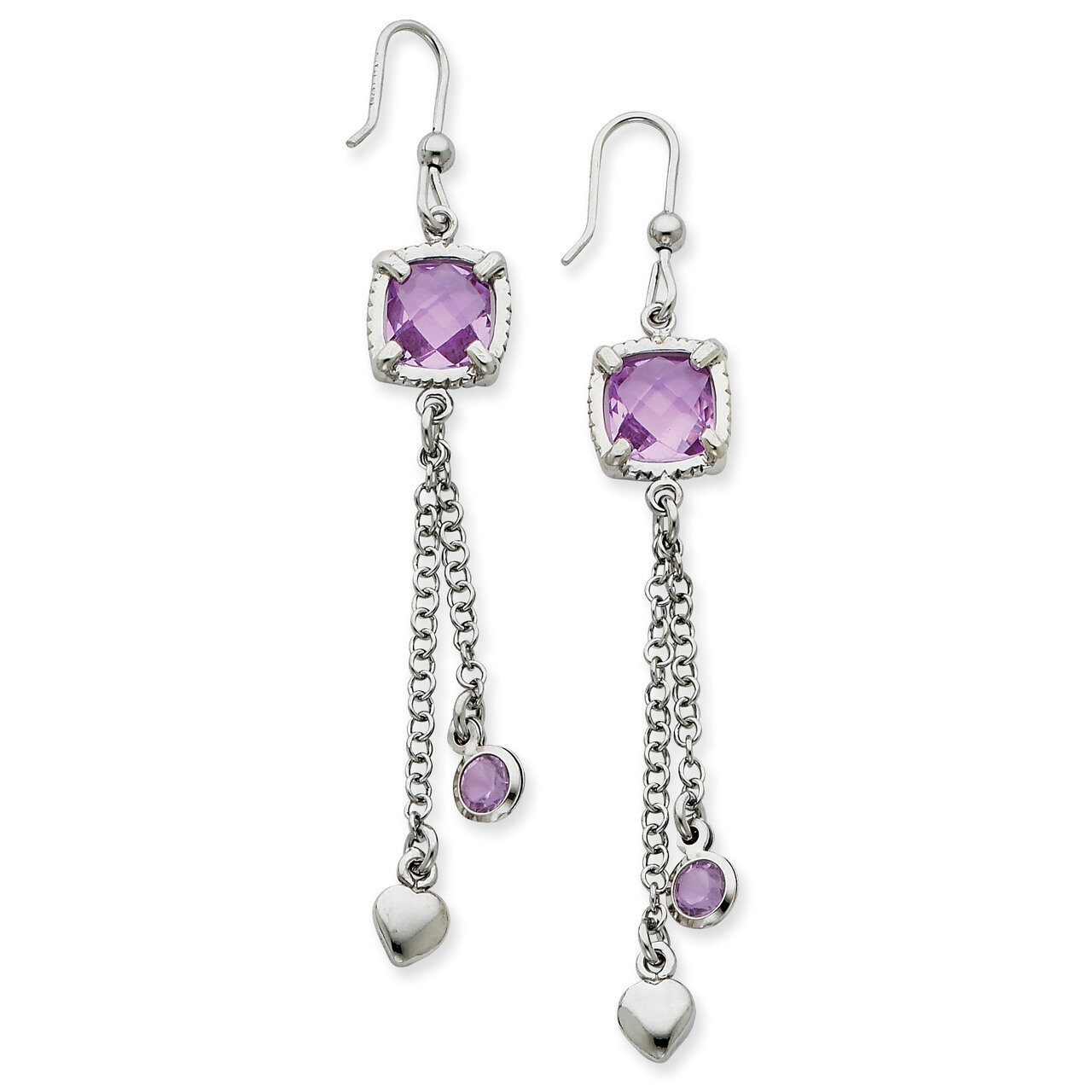 Purple Crystal &amp; Purple Swarovski Dangle Earrings Sterling Silver QPRE109