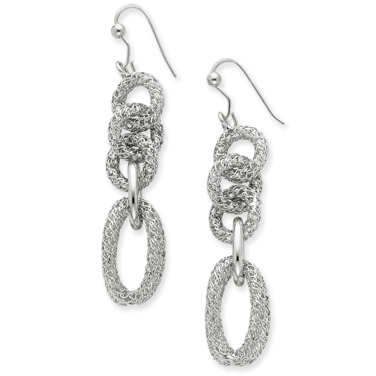 Rhodium Oval Circle Dangle Earrings Sterling Silver QPRE131