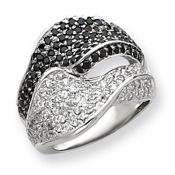Black &amp; White CZ Ring Sterling Silver QR1386-6