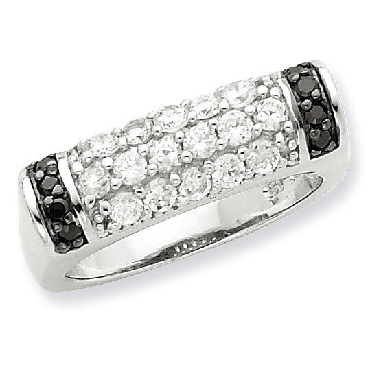 Rhodium Black &amp; White CZ Ring Sterling Silver QR2764-6