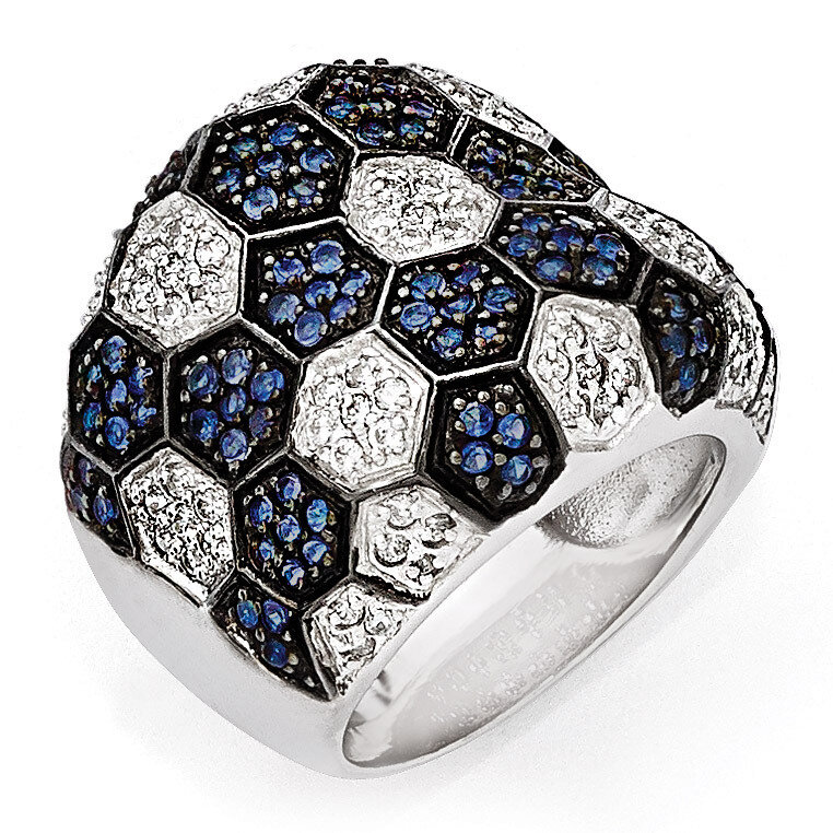 Black Rhodium Blue Glass CZ Ring Sterling Silver QR5897-6
