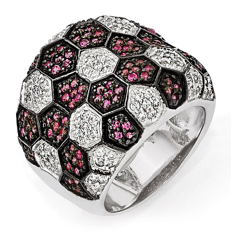 Black Rhodium Synthetic Ruby CZ Ring Sterling Silver QR5899-6
