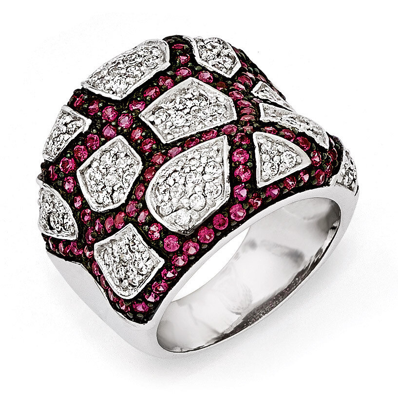 Black Rhodium Synthetic Ruby White CZ Ring Sterling Silver QR5903-8