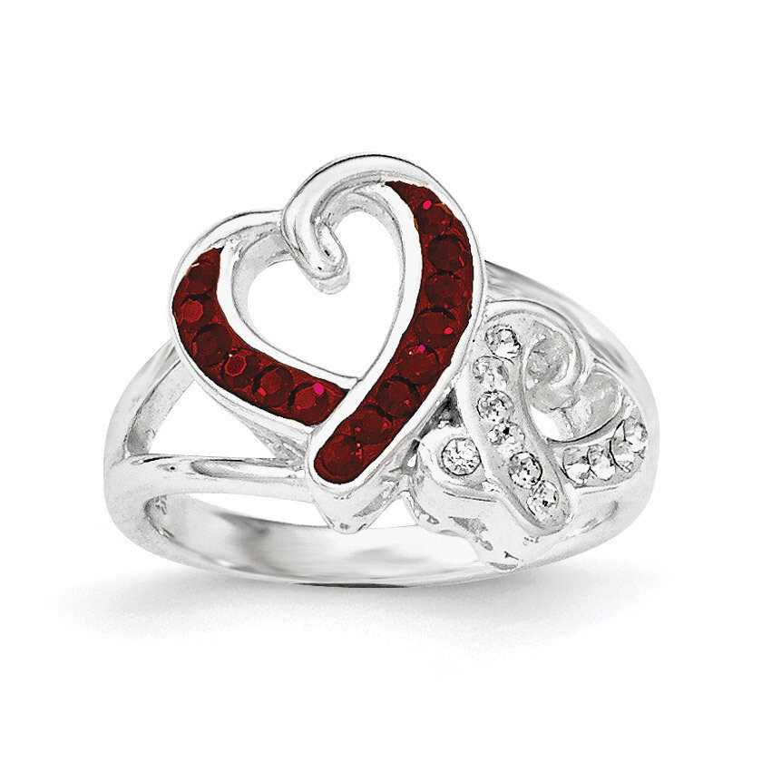 Red and White Crystal Two Heart Ring Sterling Silver QR6020-6