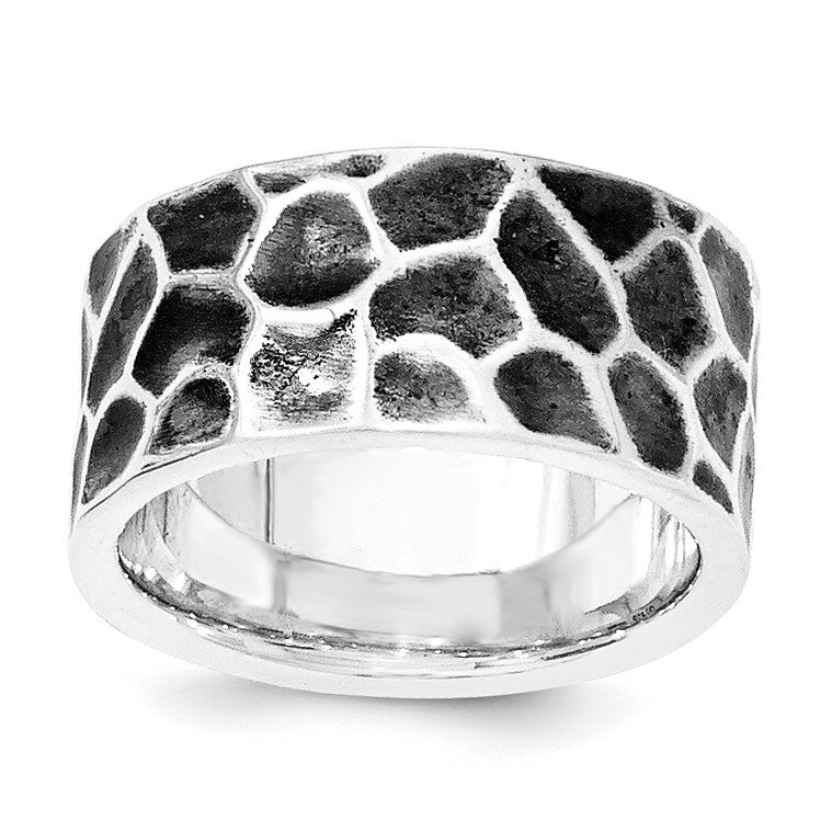 Polished &amp; Oxidized Hammered Ring Sterling Silver QR6103-6