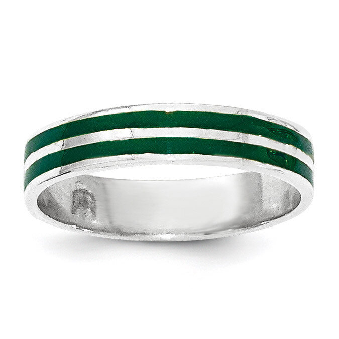 Polished Green Enamel Ring Sterling Silver QR6105-6