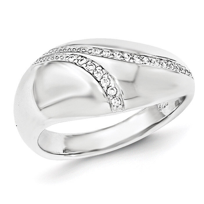 Polished CZ Dome Ring Sterling Silver QR6127-6