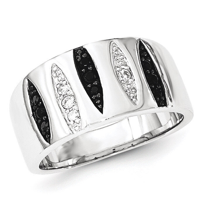Black &amp; White CZ Ring Sterling Silver QR6148-6