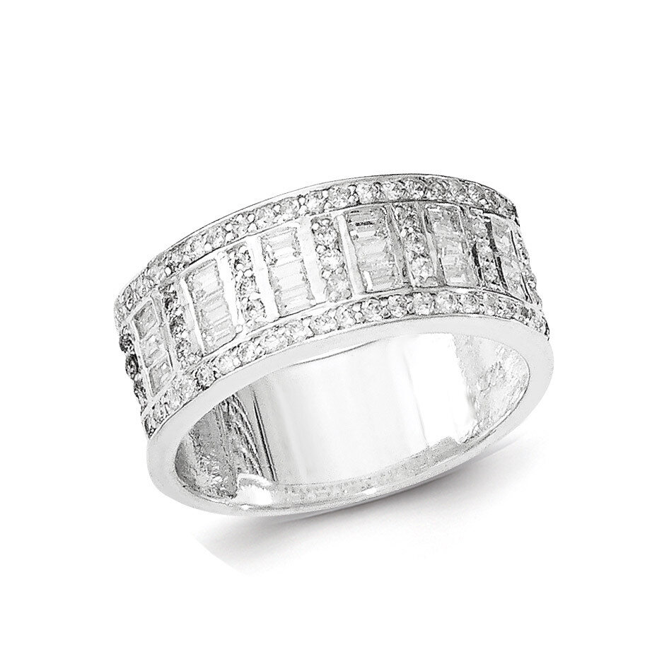CZ Baguettes-Rounds Ring Sterling Silver QR6272-6