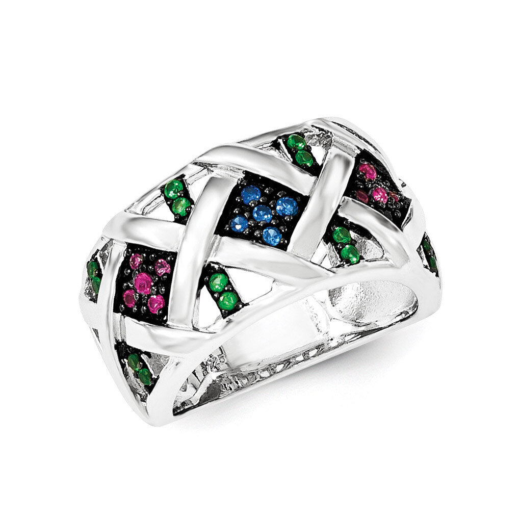 Synthetic Ruby& Synthetic Blue & Green Spinel Ring Sterling Silver QR6309-6