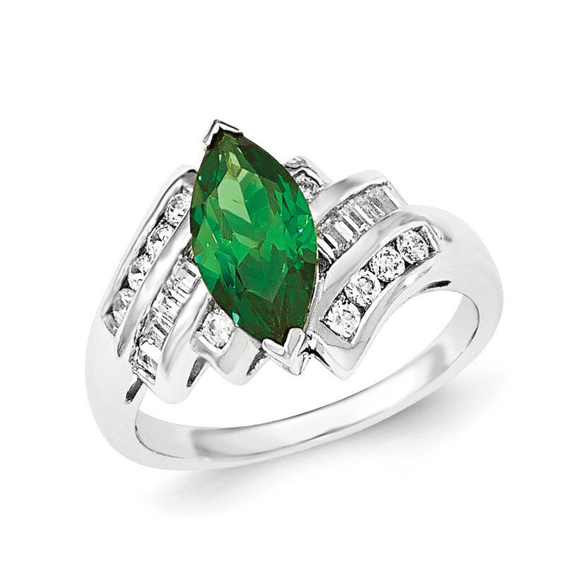 Green &amp; White Marquise CZ Ring Sterling Silver QR6333-6