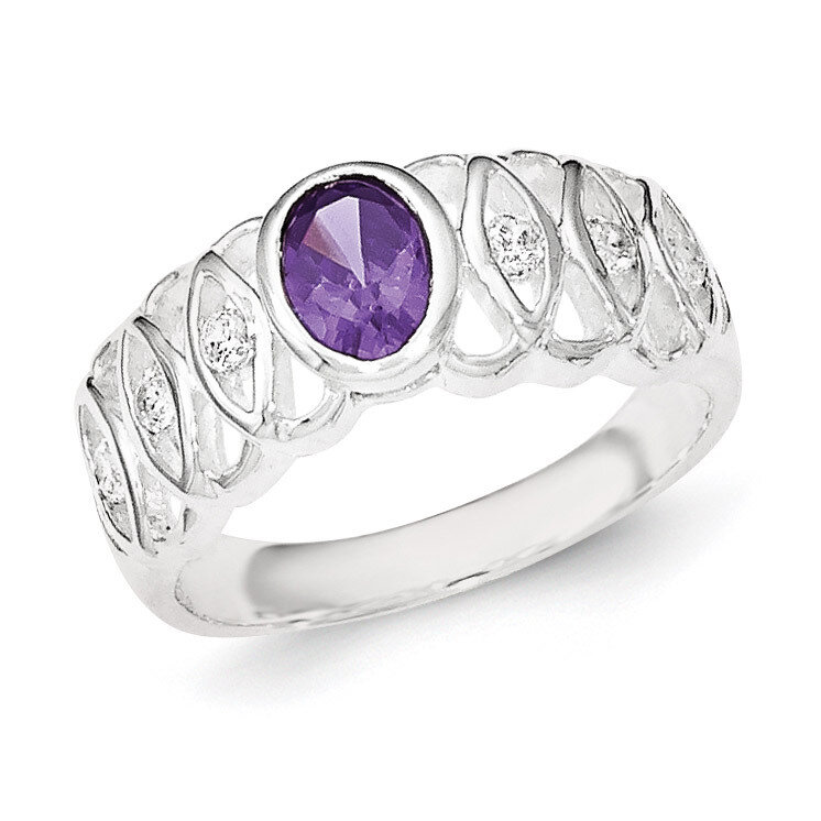Purple CZ Oval Ring Sterling Silver QR6339-6