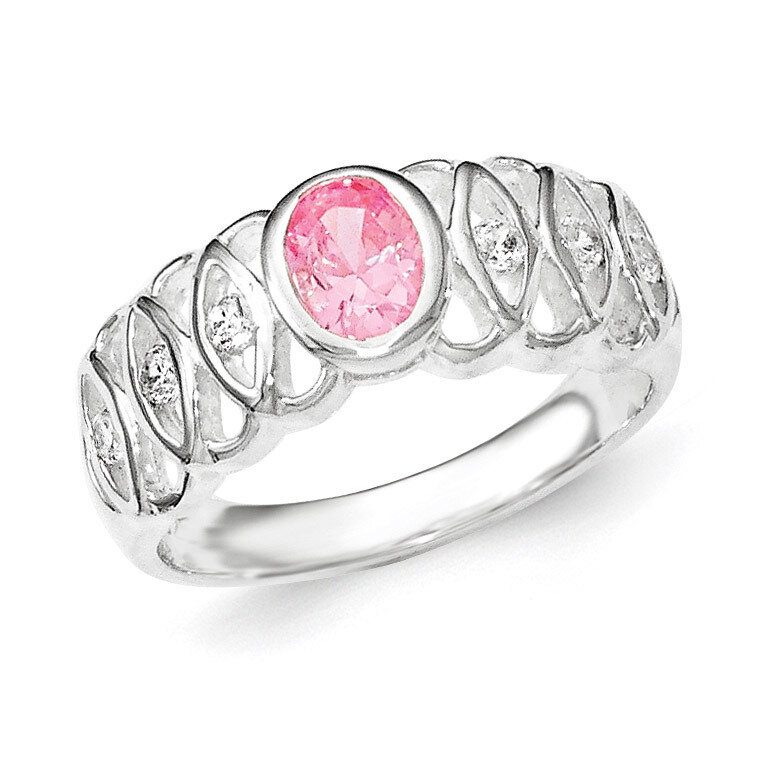 Pink CZ Oval Ring Sterling Silver QR6346-6