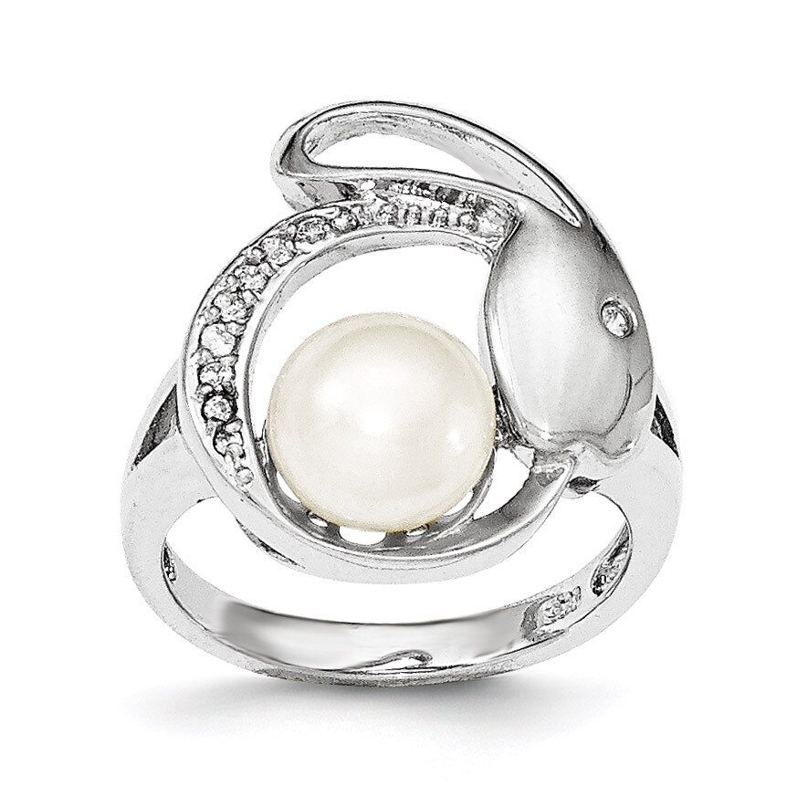 CZ 8-9mm FW Cultured Button Pearl Ring Sterling Silver QR6514-6