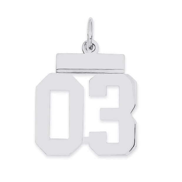 Small Polished Number 03 with Top Sterling Silver QSS03T