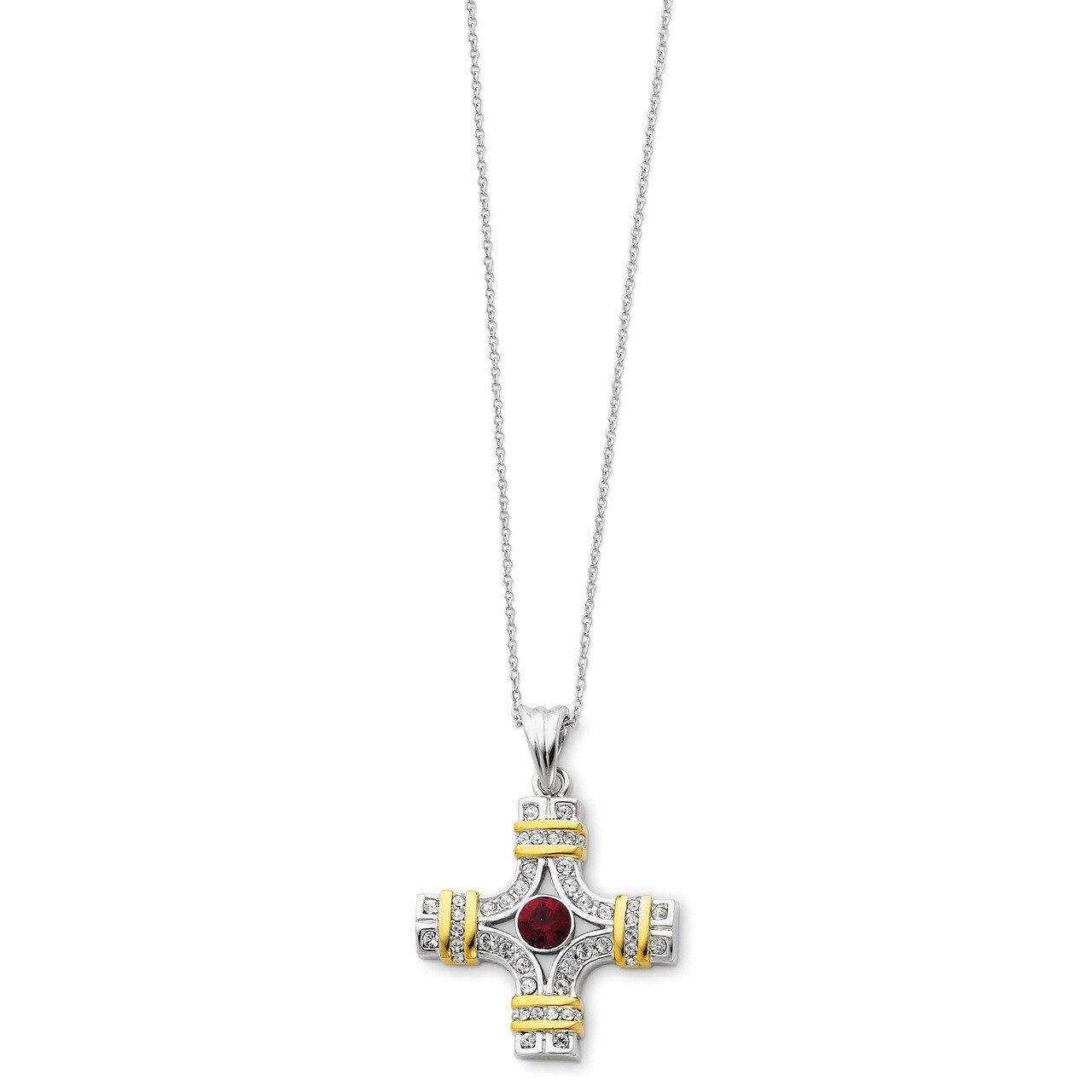 Gold-plated Red Clear Cz Wisdom 18 Inch Necklace Sterling Silver QSX118