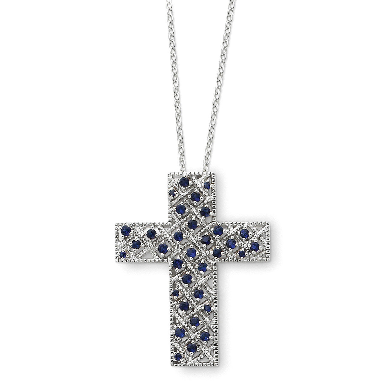 Sept. CZ Birthstone Message of the Cross 18 Inch Necklace Sterling Silver QSX143