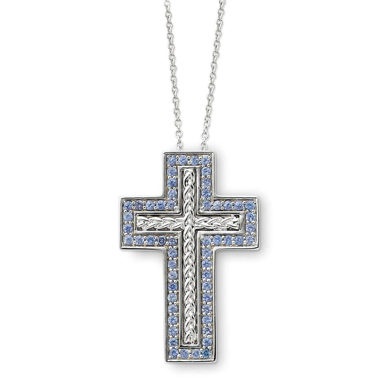 Dec. CZ Birthstone Message of the Cross 18 Inch Necklace Sterling Silver QSX146