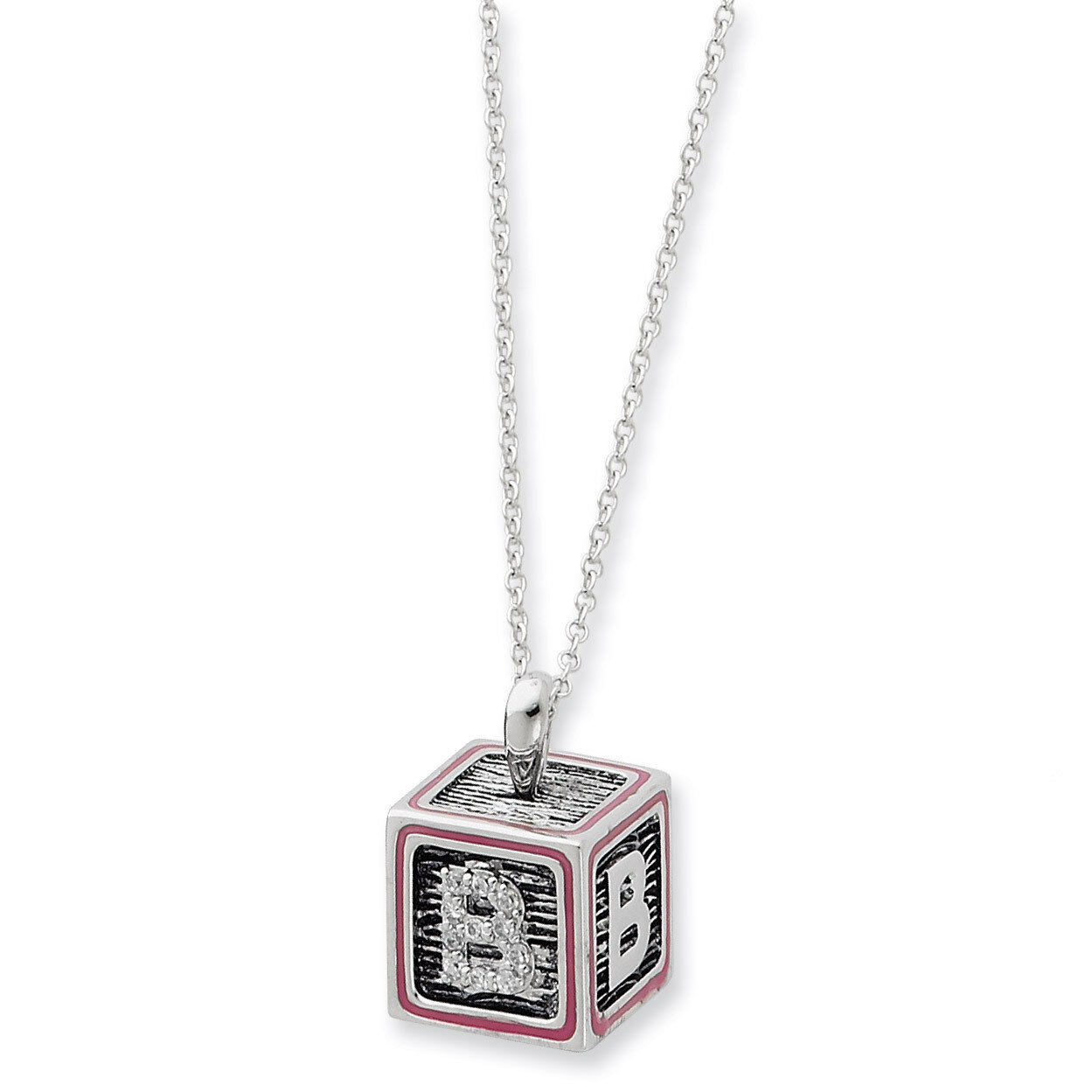 Antiqued Pink Family Building Blocks 18 Inch Necklace Sterling Silver QSX239
