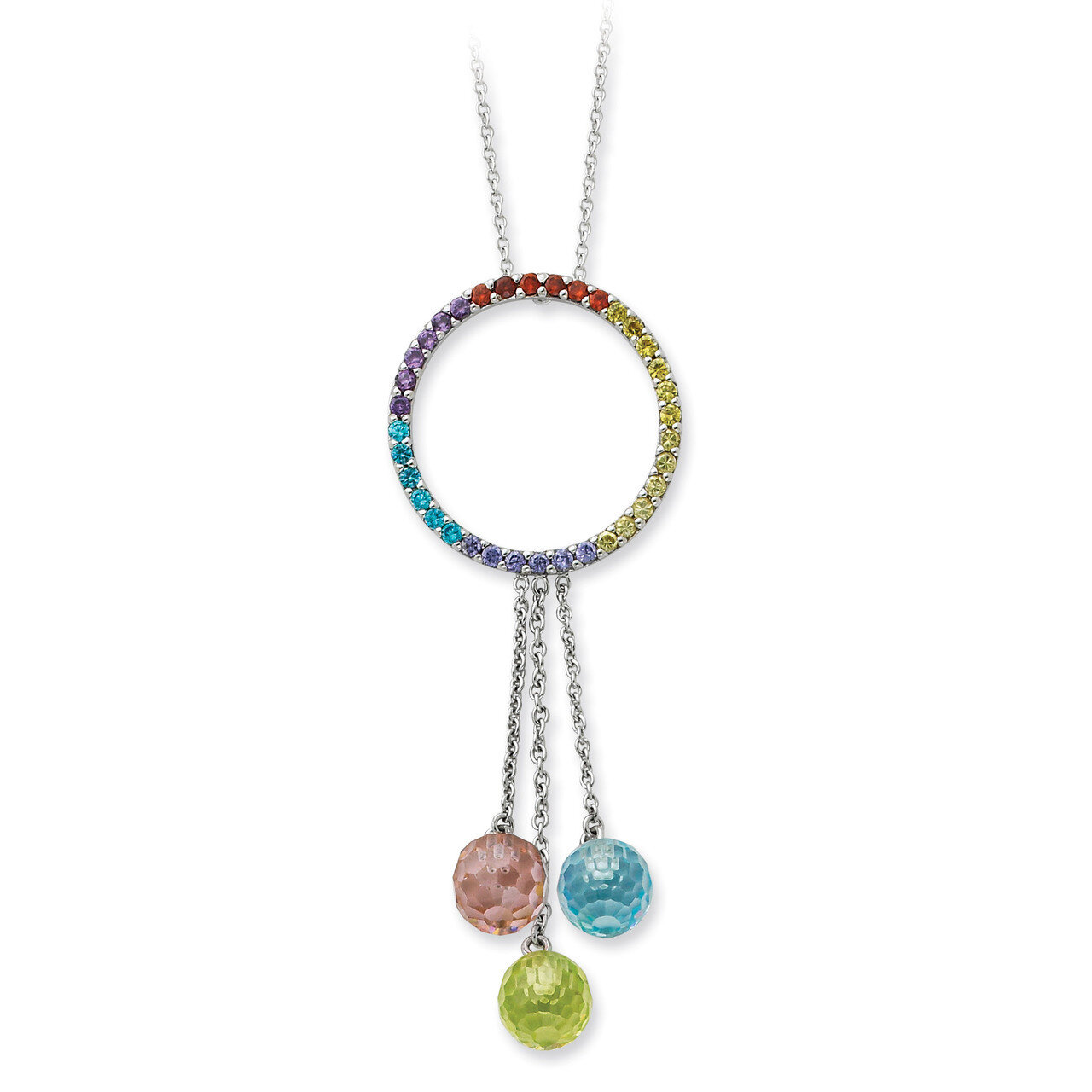 Multi-color CZ Color Me Happy 18 Inch Necklace Sterling Silver QSX270