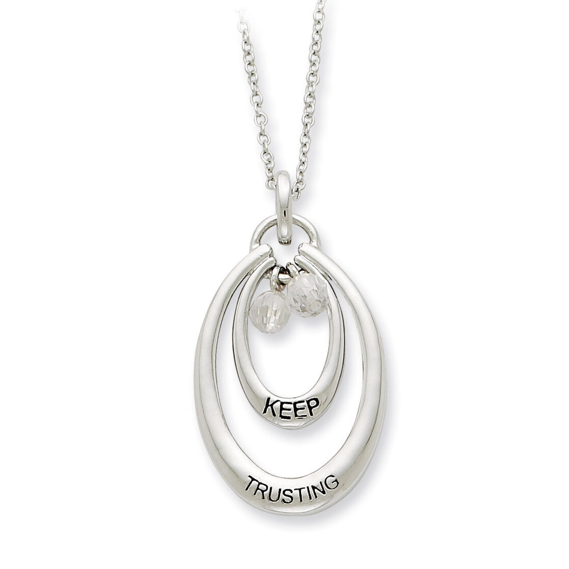 Antiqued CZ Keep Trusting 18 Inch Necklace Sterling Silver QSX323