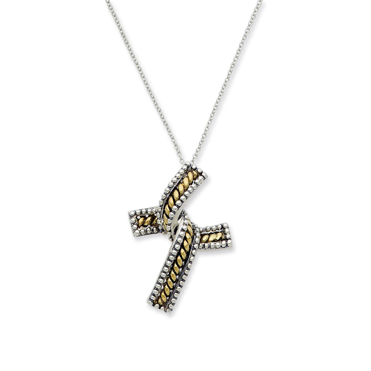 Gold-plated Antiqued Completion 18 Inch Necklace Sterling Silver QSX363
