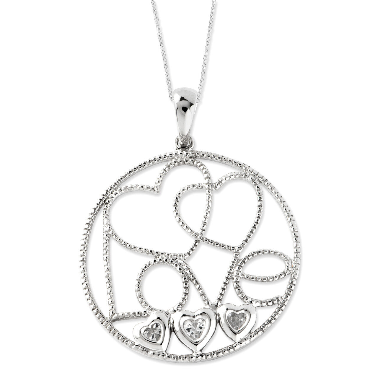 CZ Baby Makes Five 18 Inch Hearts Necklace Sterling Silver QSX432