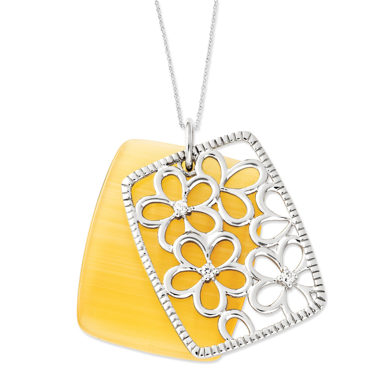 CZ-Simulated Cat&#39;s Eye I Am An Original 18 Inch Necklace Sterling Silver QSX483