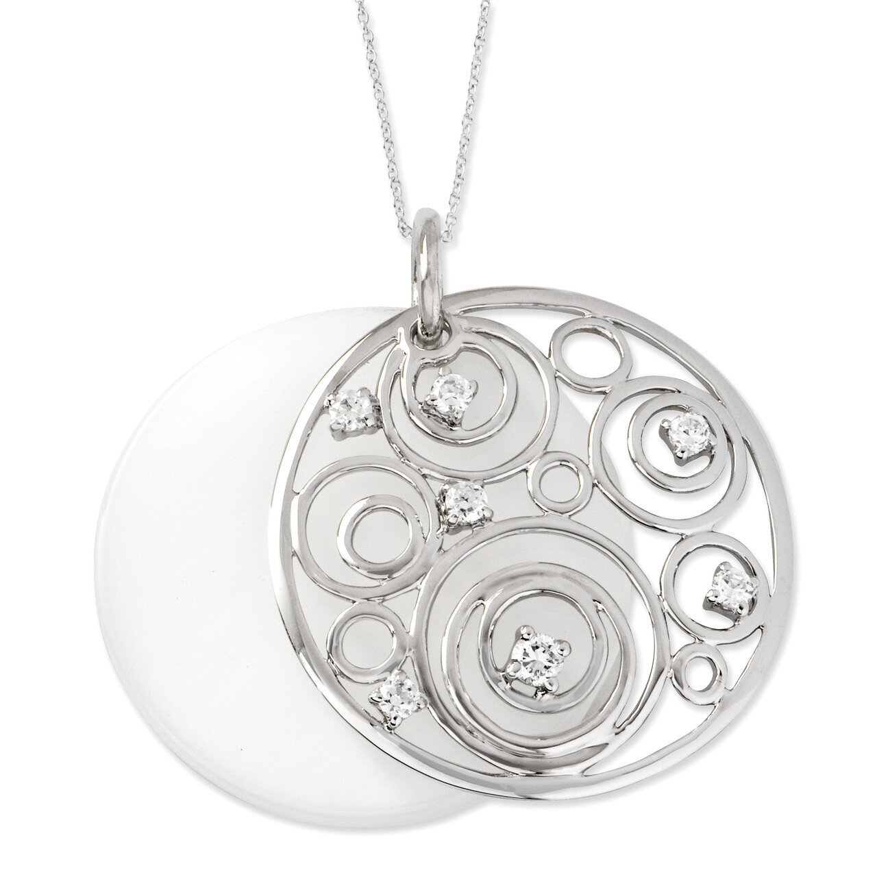CZ &amp; Simulated Cat&#39;s Eye Live Inspired 18 Inch Necklace Sterling Silver QSX491