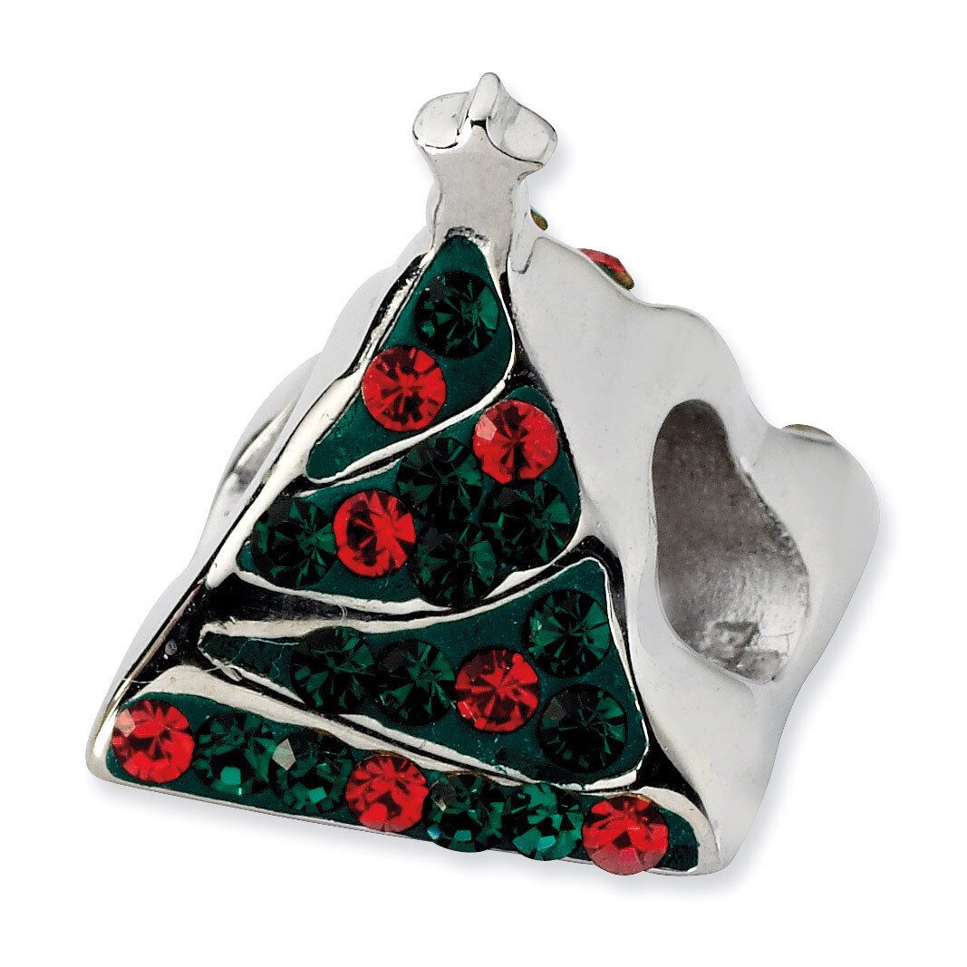 Green-Red Crystal Christmas Tree Bead Sterling Silver QTA160